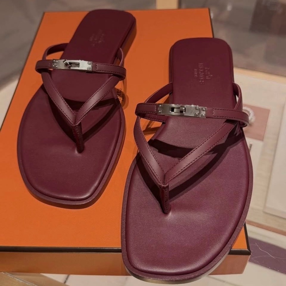 Hermes brand new miss sandal rouge H burgundy Kelly buckle